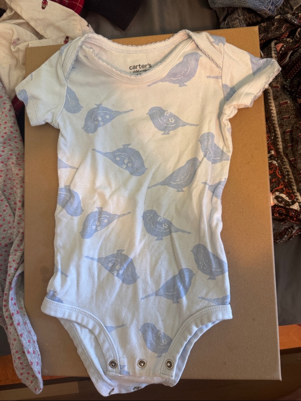 Carter's Light Blue Bird Print Short Sleeve Bodysuit